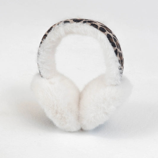 FAUX FUR EARMUFFS EGRET LEOPARD